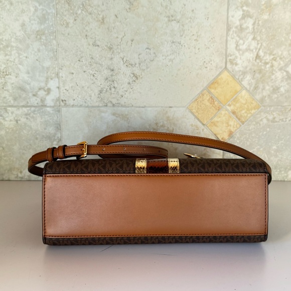 Michael Kors Sheila Mefium Satchel Shoulder Bag MK Center Stripe Brown Multi - Picture 6 of 13